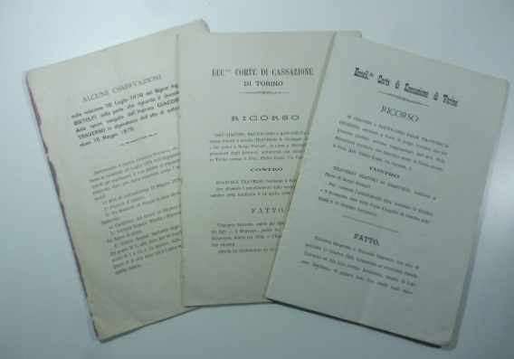 Ecc.ma corte di cassazione Torino. Ricorso delli Giacomo, Bartolomeo e Antonietta Traverso... residenti in Borgo Fornari... contro Emanuele Traverso